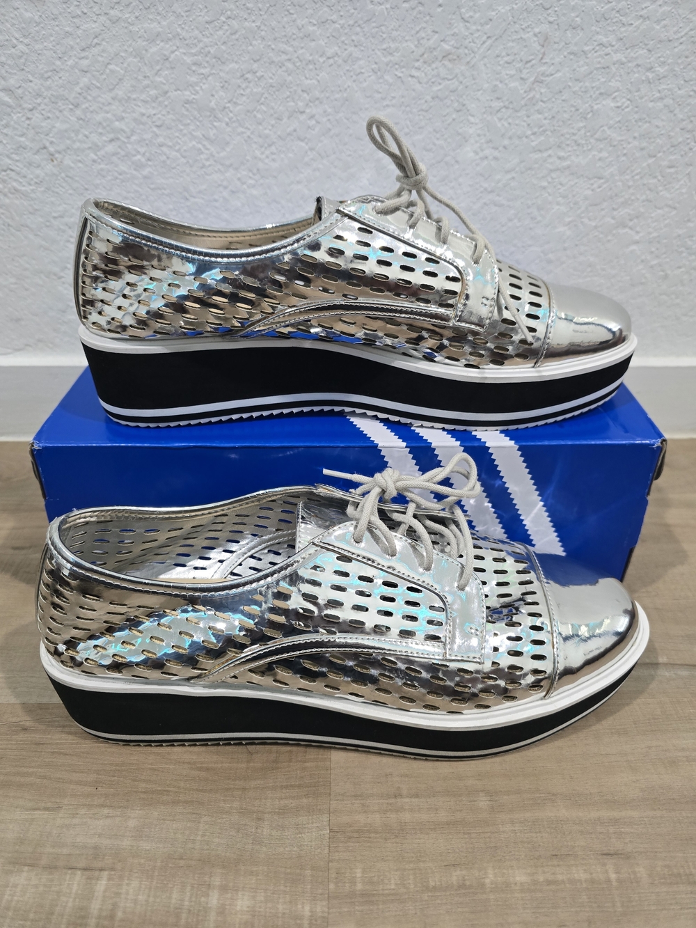 Fergie Footwear Doli Silver Metallic Perforated Platform Lace-Up Women's Shoes